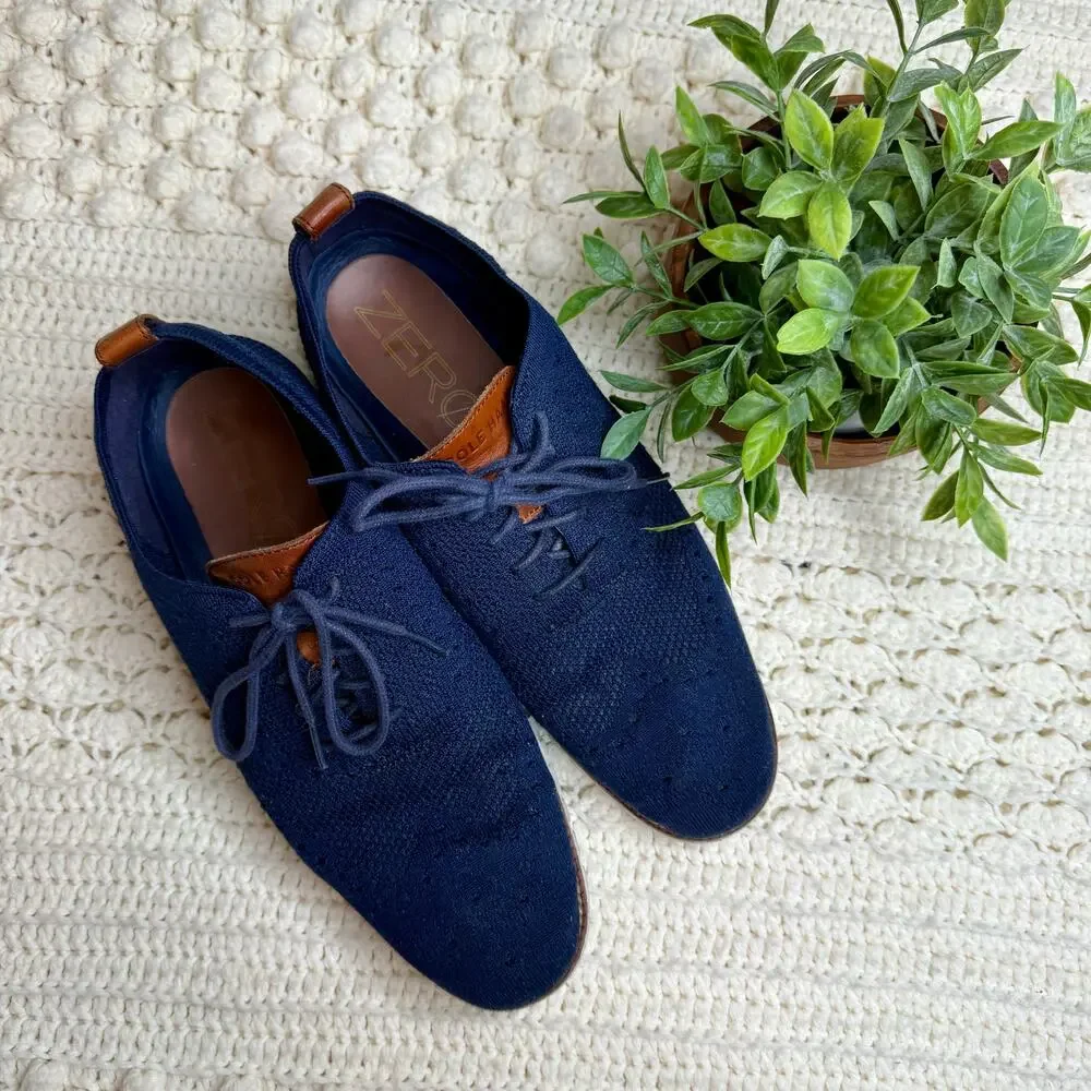 COLE HAAN 2.ZEROGRAND C24947 Stitchlite Oxford Blue Knit Leather Accents Size 10